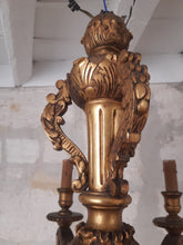 Load image into Gallery viewer, Gorgeous Antique Italian 6 Arms Gilded Carved Wood Chandelier Ceiling Late 1900