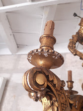 Load image into Gallery viewer, Gorgeous Antique Italian 6 Arms Gilded Carved Wood Chandelier Ceiling Late 1900
