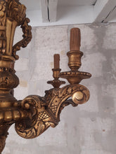 Load image into Gallery viewer, Gorgeous Antique Italian 6 Arms Gilded Carved Wood Chandelier Ceiling Late 1900
