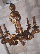 Load image into Gallery viewer, Gorgeous Antique Italian 6 Arms Gilded Carved Wood Chandelier Ceiling Late 1900