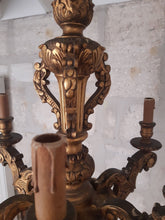 Load image into Gallery viewer, Gorgeous Antique Italian 6 Arms Gilded Carved Wood Chandelier Ceiling Late 1900
