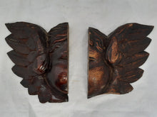 Load image into Gallery viewer, 17TH Antique PAIR French Carved Cherub Angel Head Walnut Wood Ornament Wings #2