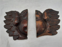 Load image into Gallery viewer, 17TH Antique PAIR French Carved Cherub Angel Head Walnut Wood Ornament Wings #2
