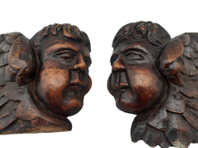 Load image into Gallery viewer, 17TH Antique PAIR French Carved Cherub Angel Head Walnut Wood Ornament Wings #1