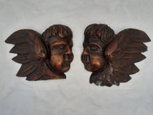 Load image into Gallery viewer, 17TH Antique PAIR French Carved Cherub Angel Head Walnut Wood Ornament Wings #1
