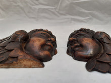 Load image into Gallery viewer, 17TH Antique PAIR French Carved Cherub Angel Head Walnut Wood Ornament Wings #1
