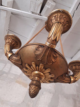 Load image into Gallery viewer, Antique French 4 Arms Rare Gilded Curved Wood Chandelier Ceiling Empire Pine