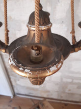 Load image into Gallery viewer, Antique French 4 Arms Rare Gilded Curved Wood Chandelier Ceiling Empire Pine