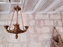 Load image into Gallery viewer, Antique French 4 Arms Rare Gilded Curved Wood Chandelier Ceiling Empire Pine