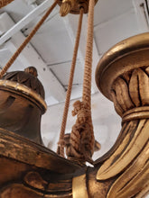 Load image into Gallery viewer, Antique French 4 Arms Rare Gilded Curved Wood Chandelier Ceiling Empire Pine