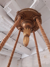 Load image into Gallery viewer, Antique French 4 Arms Rare Gilded Curved Wood Chandelier Ceiling Empire Pine