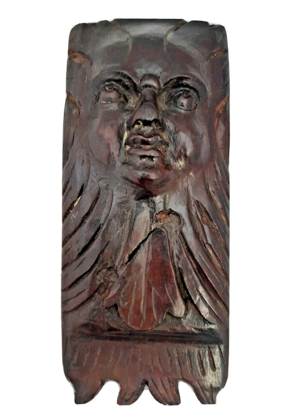 17TH Antique French Carved Cherub Devil Angel Head Walnut Wood Ornament