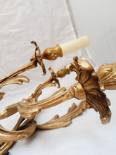 Load image into Gallery viewer, Vintage Pair French Louis XV Wall Light Sconce 3 Light Gilded Brass 1960 Rococo