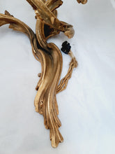 Load image into Gallery viewer, Vintage Pair French Louis XV Wall Light Sconce 3 Light Gilded Brass 1960 Rococo