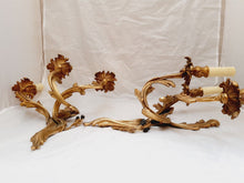 Load image into Gallery viewer, Vintage Pair French Louis XV Wall Light Sconce 3 Light Gilded Brass 1960 Rococo