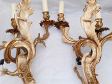 Load image into Gallery viewer, Vintage Pair French Louis XV Wall Light Sconce 3 Light Gilded Brass 1960 Rococo