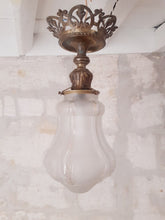 Load image into Gallery viewer, Gorgeous French Hall Lantern 1900 Chandelier Ceiling Gilded Bronze Curved Glass