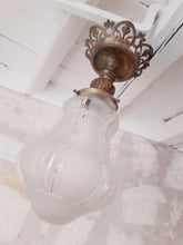 Load image into Gallery viewer, Gorgeous French Hall Lantern 1900 Chandelier Ceiling Gilded Bronze Curved Glass