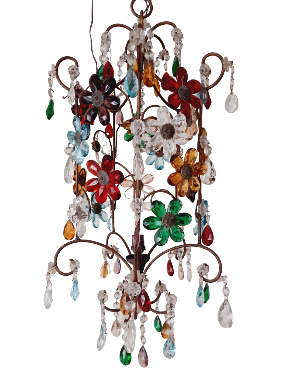 OMG Antique Murano Chandelier Lantern Multicolor Prisms 1930 Italian Ceiling
