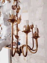 Load image into Gallery viewer, Excpt. XL Italian Mid-Century Gilt Iron Cherub Floral Chandelier Ceiling 10light