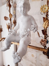 Load image into Gallery viewer, Excpt. XL Italian Mid-Century Gilt Iron Cherub Floral Chandelier Ceiling 10light