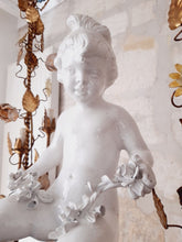 Load image into Gallery viewer, Excpt. XL Italian Mid-Century Gilt Iron Cherub Floral Chandelier Ceiling 10light