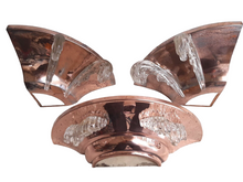 Load image into Gallery viewer, Antique Set 2x Anglewall 1x Wall Light Sconce ART DECO Glass & Copper metal 1930