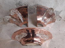 Load image into Gallery viewer, Antique Set 2x Anglewall 1x Wall Light Sconce ART DECO Glass & Copper metal 1930