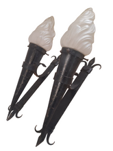Load image into Gallery viewer, Pair French Wall Light Torch Gothic Castle Iron 1930 Medieval - LYS Flowers
