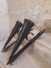 Load image into Gallery viewer, Pair French Wall Light Torch Gothic Castle Iron 1930 Medieval - LYS Flowers
