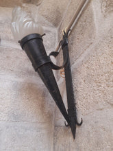 Load image into Gallery viewer, Pair French Wall Light Torch Gothic Castle Iron 1930 Medieval - LYS Flowers