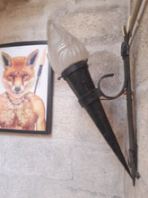 Load image into Gallery viewer, Pair French Wall Light Torch Gothic Castle Iron 1930 Medieval - LYS Flowers