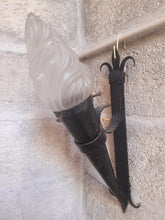 Load image into Gallery viewer, Pair French Wall Light Torch Gothic Castle Iron 1930 Medieval - LYS Flowers