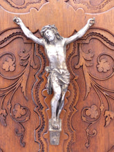 Load image into Gallery viewer, Antique French Crucifix Wood Plaque Religious Cross Frame RARE 19th Jesus