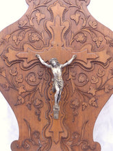 Load image into Gallery viewer, Antique French Crucifix Wood Plaque Religious Cross Frame RARE 19th Jesus