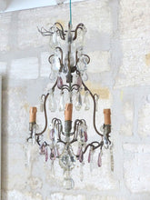 Load image into Gallery viewer, 19TH French Antique Crystal Prisms Plaques Drops Cage Chandelier Purple Brass
