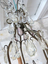 Load image into Gallery viewer, 19TH French Antique Crystal Prisms Plaques Drops Cage Chandelier Purple Brass
