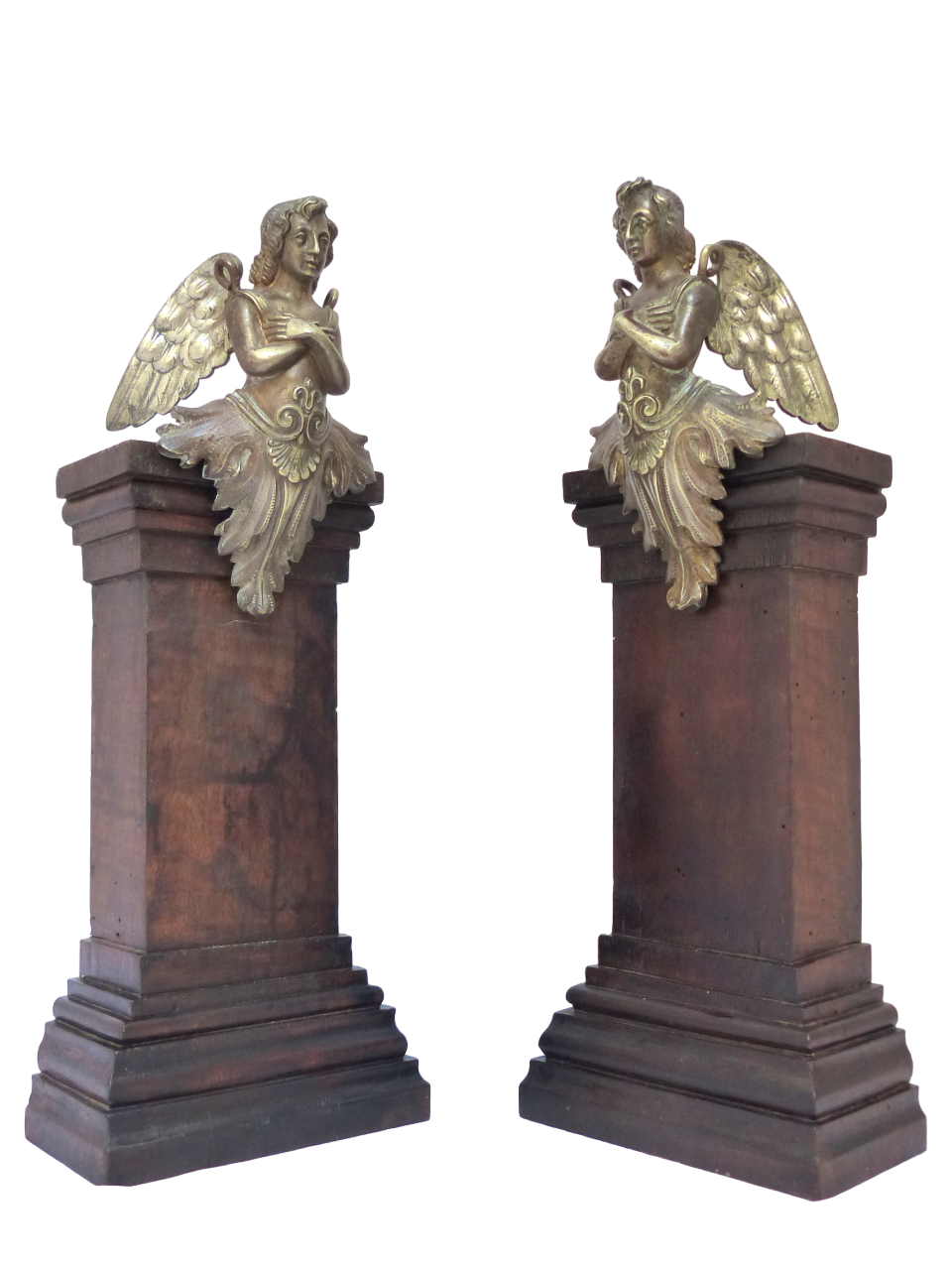 19TH Gorgeous PAIR antique Winged Angel Putti Statue Church Altar Salvage Bronze