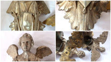 Load image into Gallery viewer, 19TH PAIR Antique Religious Winged Angel Putti Statue Silverplate Bronze 9" RARE