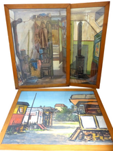 Load image into Gallery viewer, 1900 Set 3x Antique Painting Theme Gypsy Trailers Signed Veuillet 26x19" Framed