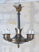 Load image into Gallery viewer, HUGE Antique French 8 Arms Ormolu Bronze Tole Chandelier Ceiling Empire 19TH