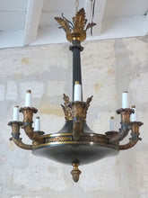 Load image into Gallery viewer, HUGE Antique French 8 Arms Ormolu Bronze Tole Chandelier Ceiling Empire 19TH