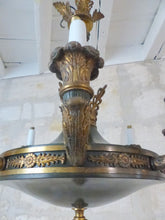 Load image into Gallery viewer, HUGE Antique French 8 Arms Ormolu Bronze Tole Chandelier Ceiling Empire 19TH