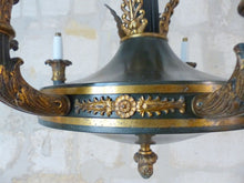 Load image into Gallery viewer, HUGE Antique French 8 Arms Ormolu Bronze Tole Chandelier Ceiling Empire 19TH