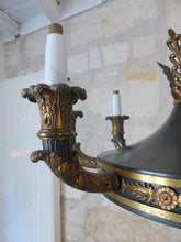 Load image into Gallery viewer, HUGE Antique French 8 Arms Ormolu Bronze Tole Chandelier Ceiling Empire 19TH