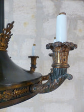 Load image into Gallery viewer, HUGE Antique French 8 Arms Ormolu Bronze Tole Chandelier Ceiling Empire 19TH