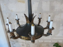 Load image into Gallery viewer, HUGE Antique French 8 Arms Ormolu Bronze Tole Chandelier Ceiling Empire 19TH
