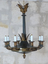 Load image into Gallery viewer, HUGE Antique French 8 Arms Ormolu Bronze Tole Chandelier Ceiling Empire 19TH