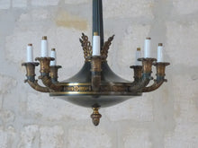 Load image into Gallery viewer, HUGE Antique French 8 Arms Ormolu Bronze Tole Chandelier Ceiling Empire 19TH