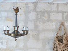 Load image into Gallery viewer, HUGE Antique French 8 Arms Ormolu Bronze Tole Chandelier Ceiling Empire 19TH